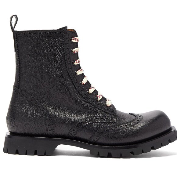 GUCCI BOOTS MENS ARLEY BLACK LEATHER BROGUE LACE-UP sz 7 7.5 main image 8
